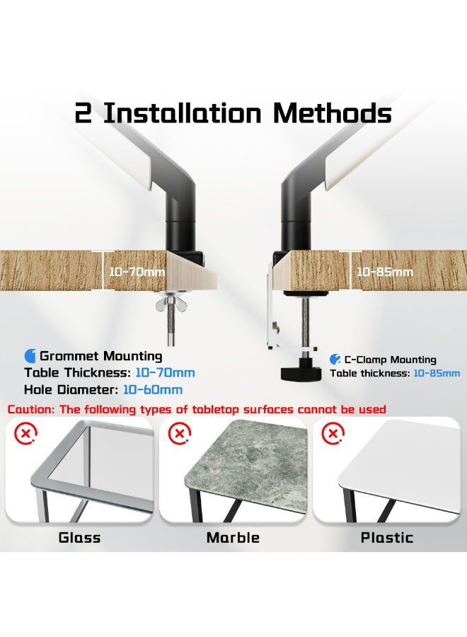 ETHU Monitor Arm, Heavy Duty Monitor Desk Mount with Gas Spring, Fits 17-40 inch Screens, Holds 2-14KG, Full Motion Adjustable Monitor Stand for Office & Home, VESA 75x75/100x100, Black & White - Image 5