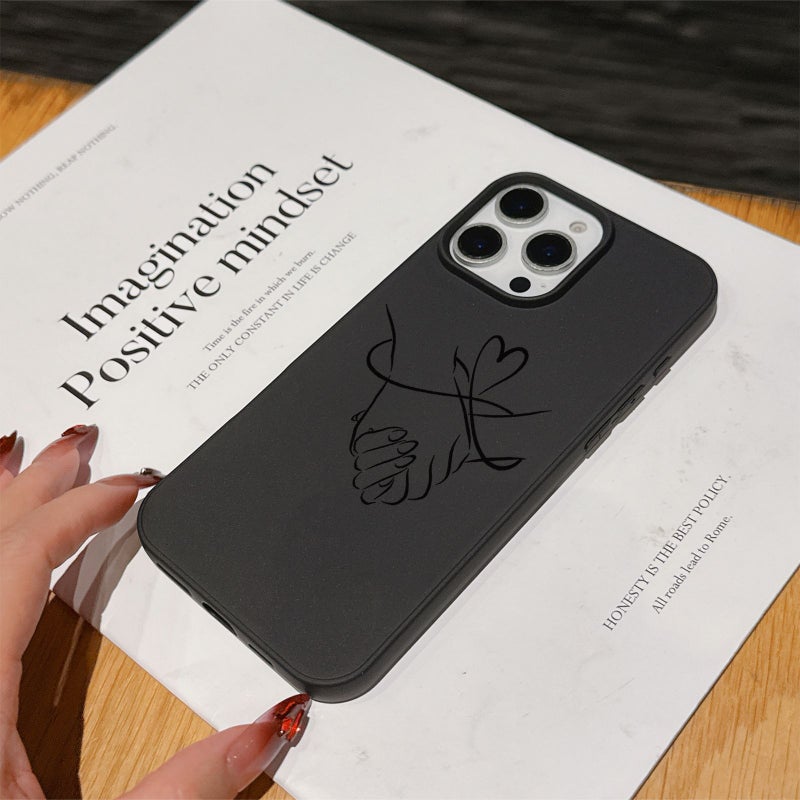 Phone Case 6pcs Set Mixed Color 1 Couple Handshake Pattern Liquid Large Hole Black TPU Anti Drop Protective Case with Charger Head Cover Cable Protector Storage Strap Data Cable Protector Wrap Cord Compatible With iPhone XS Max - Image 5