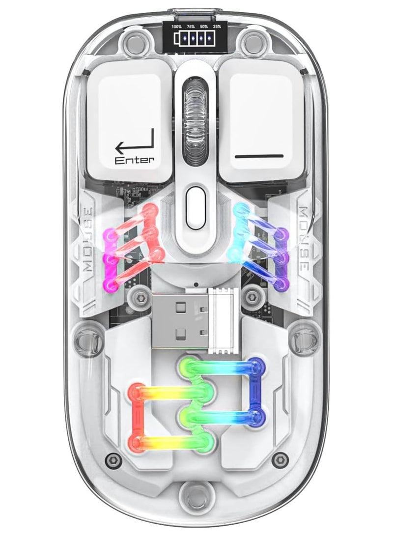 Nexahive Fassion Wireless Mouse, 3 DPI Levels, 2.4G & Bluetooth, Type-C, Rechargeable, RGB Water-Cooled Lights, 5 Colours 5D Clear Transparent Cover - Image 1