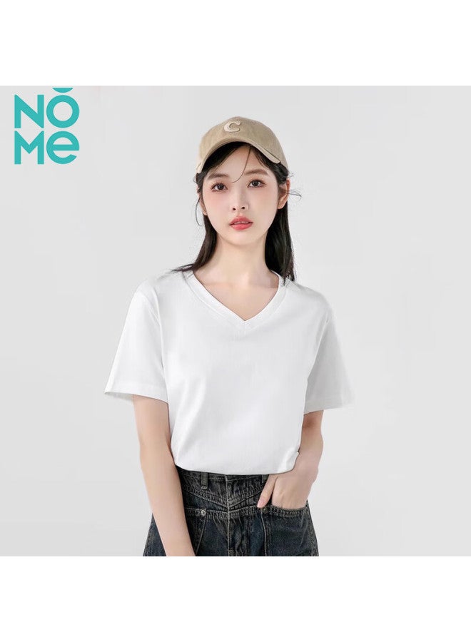 Nome Loose Short Sleeve T-shirt Women New V-neck T-shirt Simple And Versatile Top White2xl - Image 2