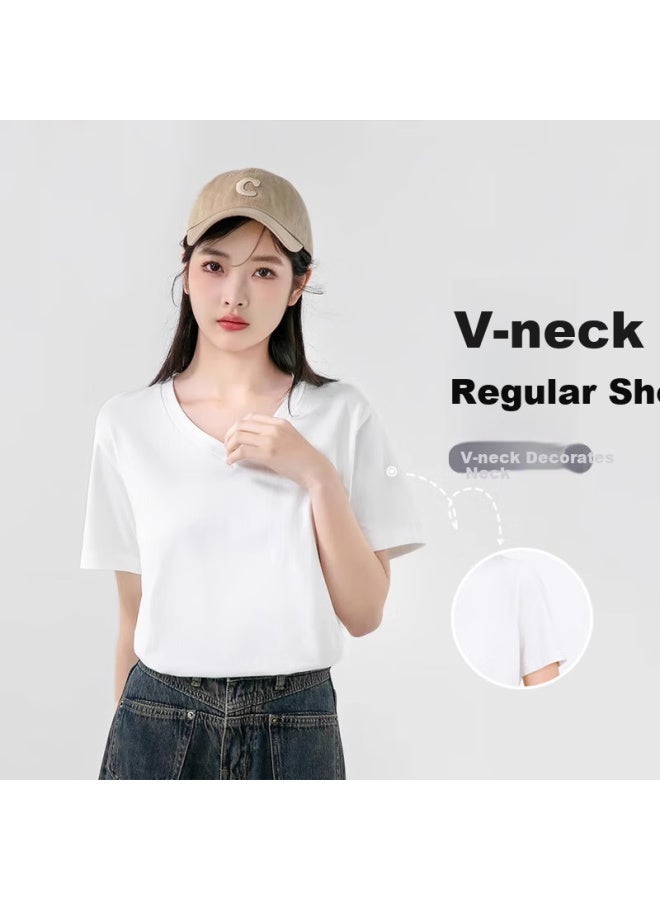 Nome Loose Short Sleeve T-shirt Women New V-neck T-shirt Simple And Versatile Top White2xl - Image 3