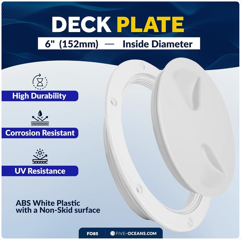 Five Oceans Boat Hatch, Marine Hatch - Boat Access Hatch, Round Inspection Deck Plate Hatch with Detachable Cover for Boat Yacht, UV Resistant ABS White Plastic, 4", 5", 6", 8" Multiple Sizes - Image 2