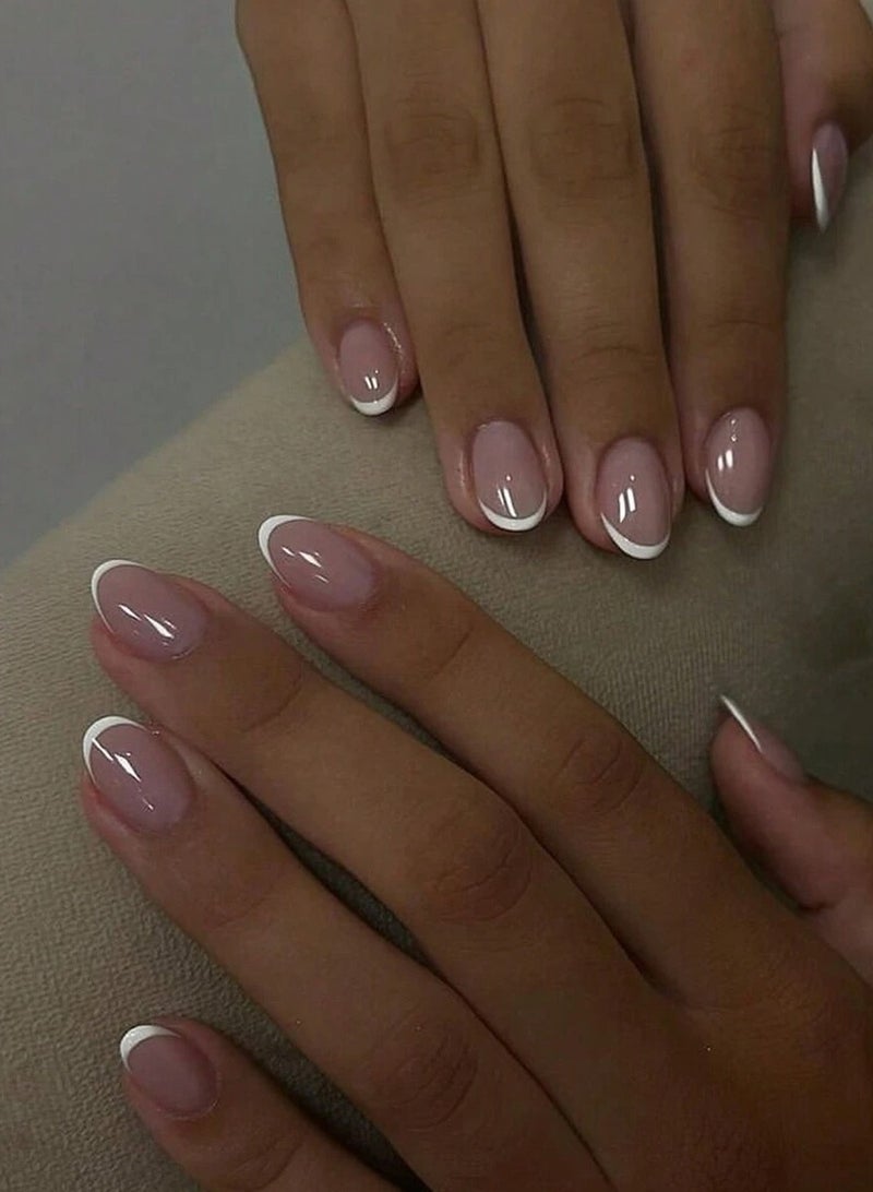 French Tip Press On Nails Classic Pink with White Tips – 24pcs Artificial Nails - Image 1