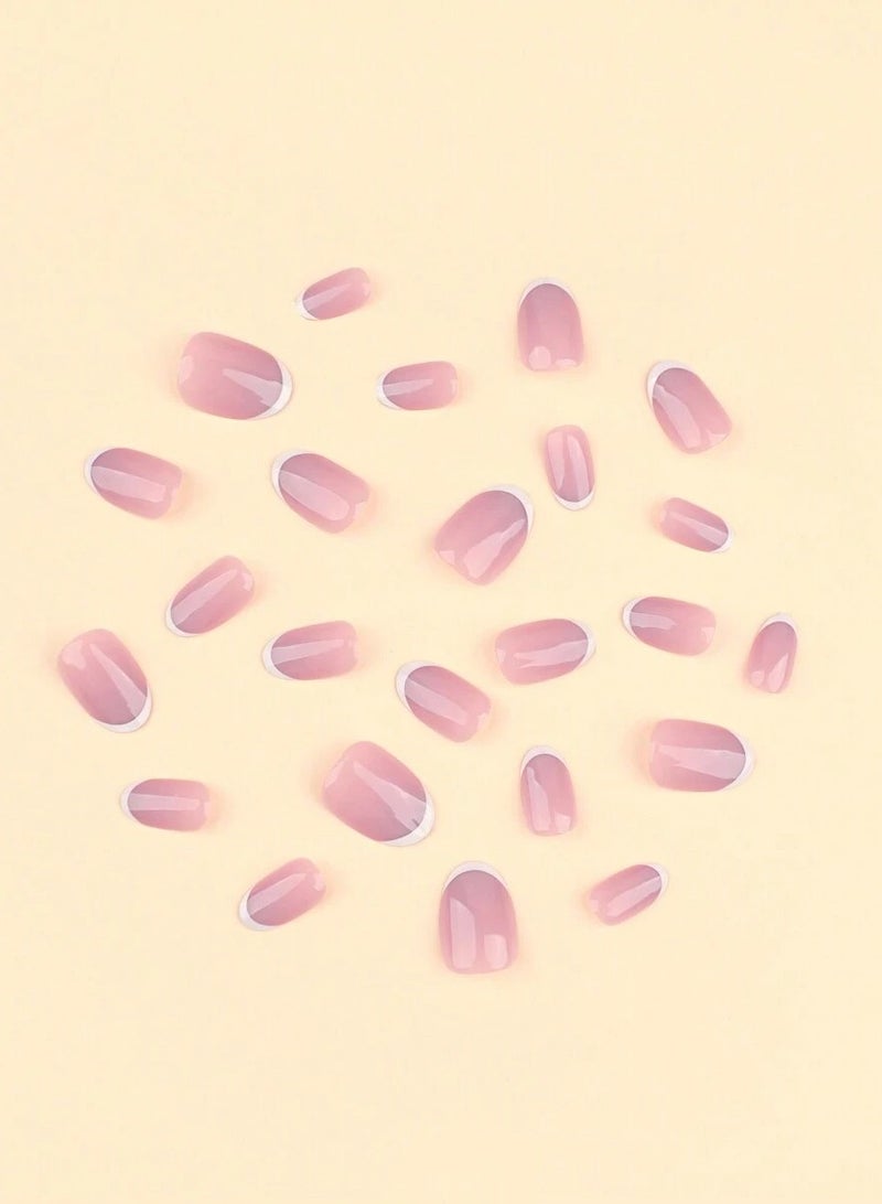 French Tip Press On Nails Classic Pink with White Tips – 24pcs Artificial Nails - Image 2