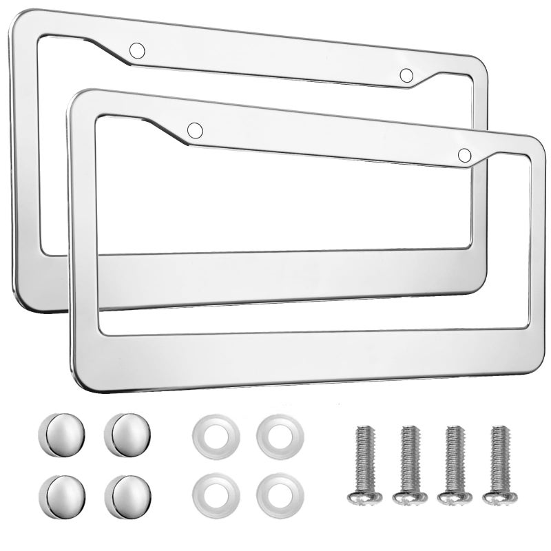 lengnoyp 2PCS Chrome License Plate Frame, 2 Holes Silver Stainless Steel License Plate Frames, Universal Car License Plate Holder for Man, Licence Plate Frame and Screws, by Lengnoyp - Image 1