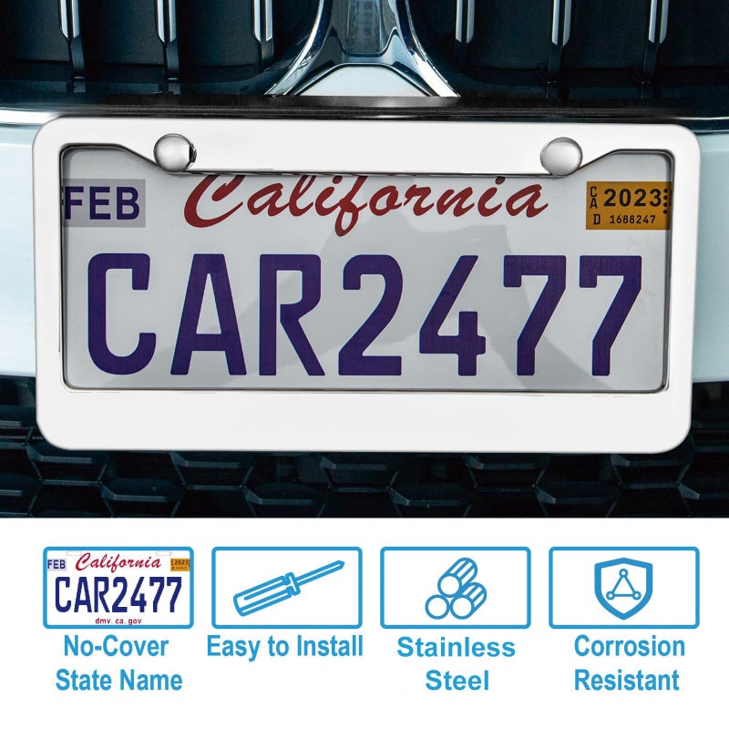 lengnoyp 2PCS Chrome License Plate Frame, 2 Holes Silver Stainless Steel License Plate Frames, Universal Car License Plate Holder for Man, Licence Plate Frame and Screws, by Lengnoyp - Image 5