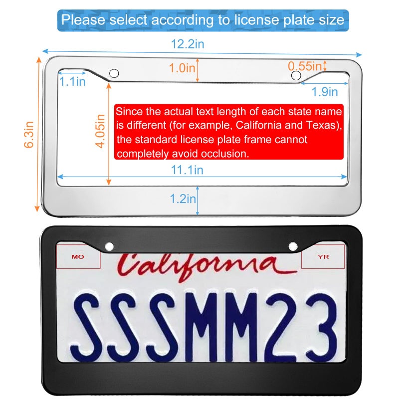 lengnoyp 2PCS Chrome License Plate Frame, 2 Holes Silver Stainless Steel License Plate Frames, Universal Car License Plate Holder for Man, Licence Plate Frame and Screws, by Lengnoyp - Image 2