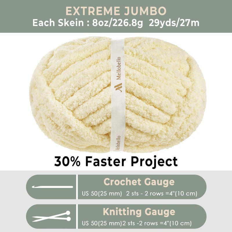 mellobello Jumbo Chunky Yarn for Hand Knitting - Super Thick Chenille Chunky Yarn for Crocheting - Extra Soft Bulky Fluffy Blanket Big Yarn 8 Jumbo Pack (27yds,8 oz Each Skein) - Image 4