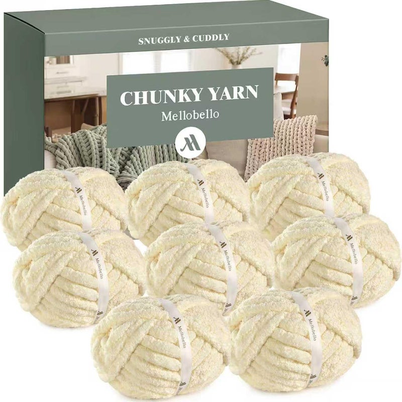 mellobello Jumbo Chunky Yarn for Hand Knitting - Super Thick Chenille Chunky Yarn for Crocheting - Extra Soft Bulky Fluffy Blanket Big Yarn 8 Jumbo Pack (27yds,8 oz Each Skein) - Image 1