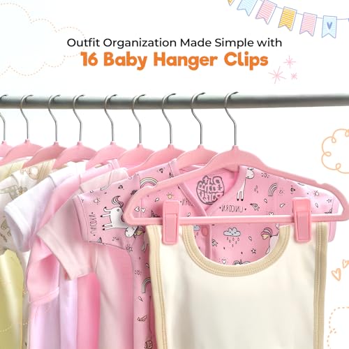 Babyrish Velvet Baby Hangers with Clips (30 Pack) | 11” Ultra-Slim Baby Clothes Hangers | Non-Slip Felt | Space-Saving Nursery & Infant Closet Organizer | Pink - Image 4