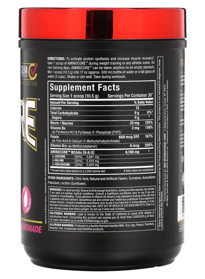 Allmax AMINOCORE™ BCAA Pink Lemonade 0.69 lbs (315 g) - Image 2