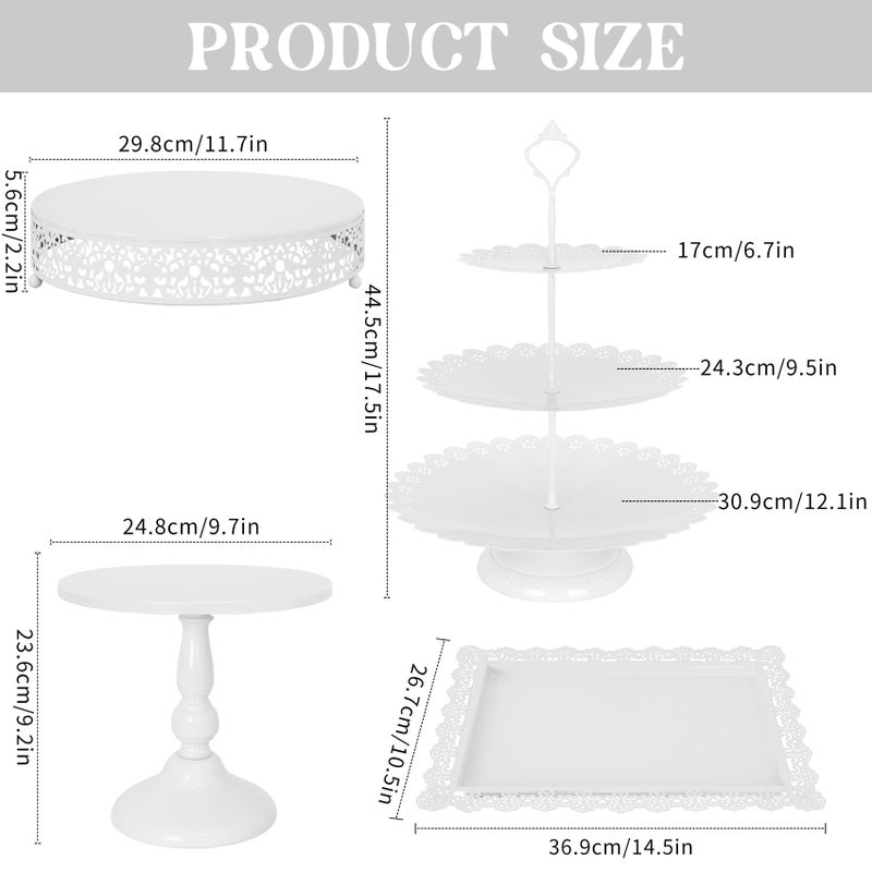 Fivenl 8 Pcs Cake Stand White Metal Dessert Table Display Set, 3-Tier Cupcake Stand, Cake Display Tower and Cookie Tray Rack Serving Tray for Birthday Party, Weddings, Baby Shower (White) - Image 2