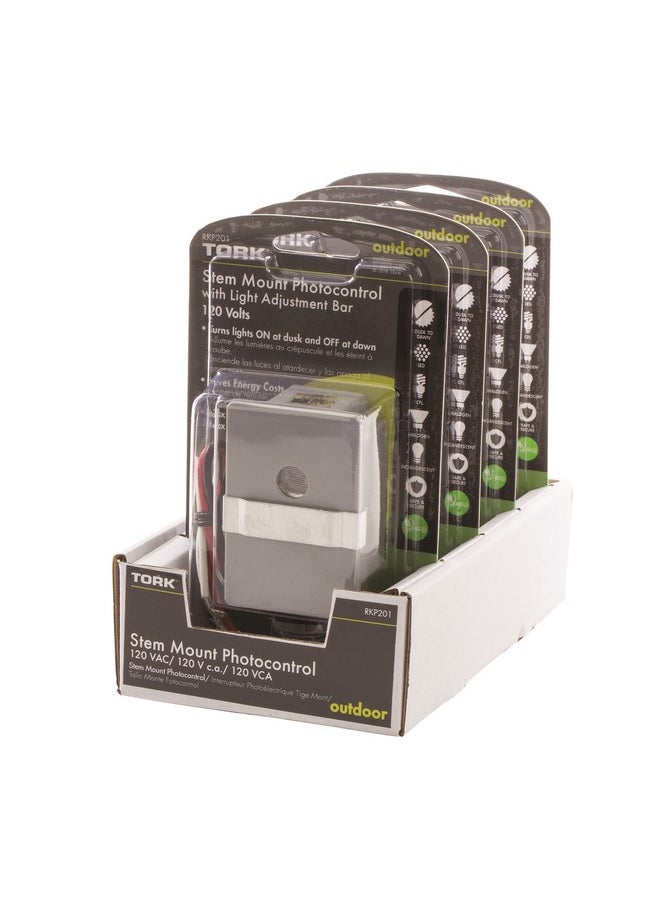 NSi Industries TORK RKP201 Outdoor 120-Volt Stem Mount Photocontrol with Light Adjustment Bar - Controls Lighting Dusk to Dawn - Compatible with Incandescent/Compact Fluorescent/Halogen/LED