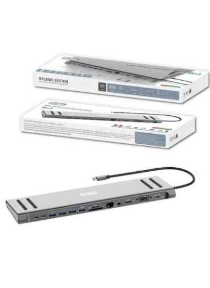 GO-DES 14 in 1 USB-C Type-C Hubs Docking Station – Silver – Multiport Adapter for Laptops, PCs, and Tablets, Includes HDMI, USB 3.0, SD/TF Card Slots, Ethernet, VGA, USB-C PD Charging, Compact & Portable Docking Solution for Home & Office Use - Image 5