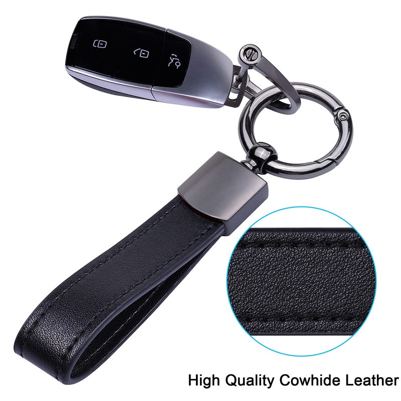 Wisdompro Genuine Leather Car Keychain, Universal Key Fob Keychain Leather Key Chain Holder for Men and Women, 360 Degree Rotatable, with Anti-lost D-ring, 3 Keyrings - Black - Image 2