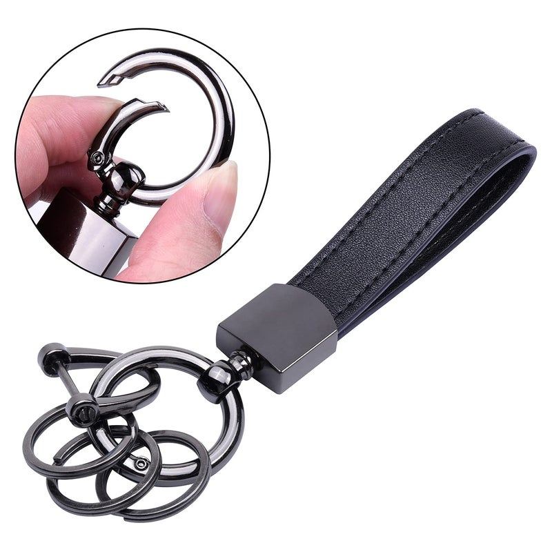 Wisdompro Genuine Leather Car Keychain, Universal Key Fob Keychain Leather Key Chain Holder for Men and Women, 360 Degree Rotatable, with Anti-lost D-ring, 3 Keyrings - Black - Image 5