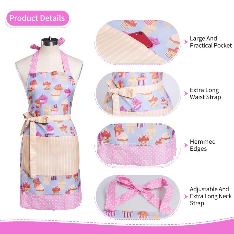 Alex Virtue Lovely Flower Pattern Retro Aprons With Large Pockets for Women Girls Cooking Kitchen Bakery Mother's Gift (Cute Cake) - Image 4