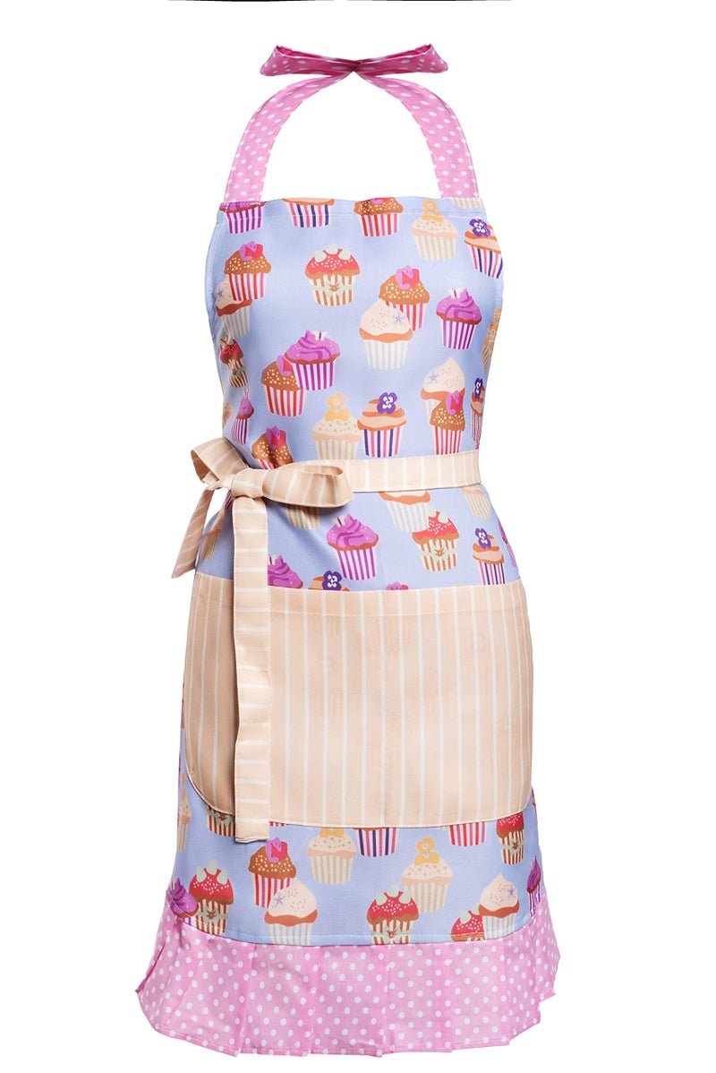 Alex Virtue Lovely Flower Pattern Retro Aprons With Large Pockets for Women Girls Cooking Kitchen Bakery Mother's Gift (Cute Cake) - Image 1