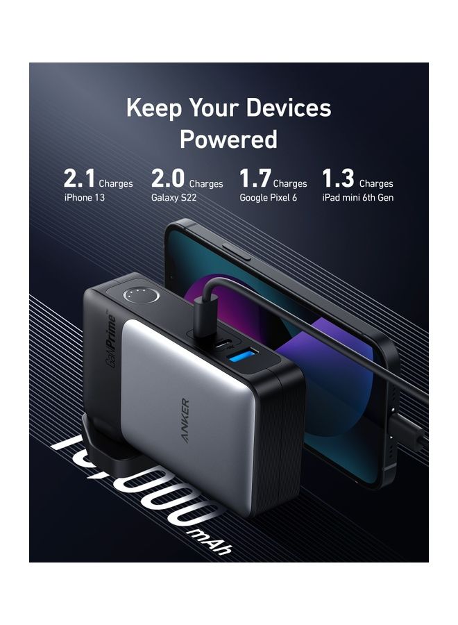 بنك طاقة 733 (GaNPrime PowerCore 65W)، شاحن هجين 2 في 1، شاحن محمول USB-C بقدرة 10000 مللي أمبير بقدرة 30 وات مع شاحن حائط بقدرة 65 وات، يعمل مع هواتف iPhone 13 وSamsung وPixel وMacBook وDell والمزيد باللون الأسود - Image 3