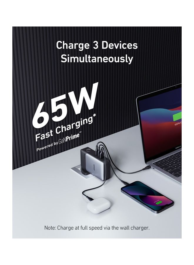 بنك طاقة 733 (GaNPrime PowerCore 65W)، شاحن هجين 2 في 1، شاحن محمول USB-C بقدرة 10000 مللي أمبير بقدرة 30 وات مع شاحن حائط بقدرة 65 وات، يعمل مع هواتف iPhone 13 وSamsung وPixel وMacBook وDell والمزيد باللون الأسود - Image 2