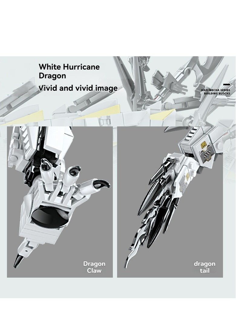 M MIAOYAN Dragon Series White Mechanical Hurricane Dragon Building Block Set, Home Decoration, Mechanical Yuanlong Compatible Building Blocks Educational Assembly Toy Mechanical Mecha - Very Suitable Toy Gift for Children and Adults,  - Image 4