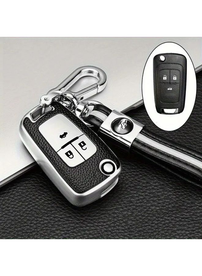غطاء مفتاح سيارة من مادة TPU الفضي مع 3 أزرار وسلسلة مفاتيح لسيارات Buick Opel Astra Corsa Meriva Zafira - Image 3