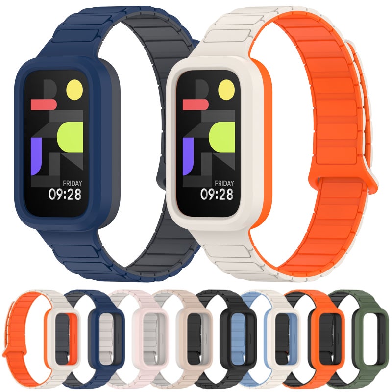 erorex For Xiaomi Band 9 Active Dual Color Soft Case Integrated Magnetic Silicone Watch Band(Midnight Blue Gray) - Image 5