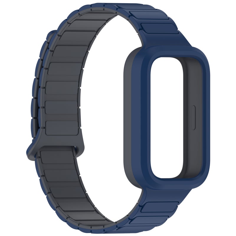 erorex For Xiaomi Band 9 Active Dual Color Soft Case Integrated Magnetic Silicone Watch Band(Midnight Blue Gray) - Image 4