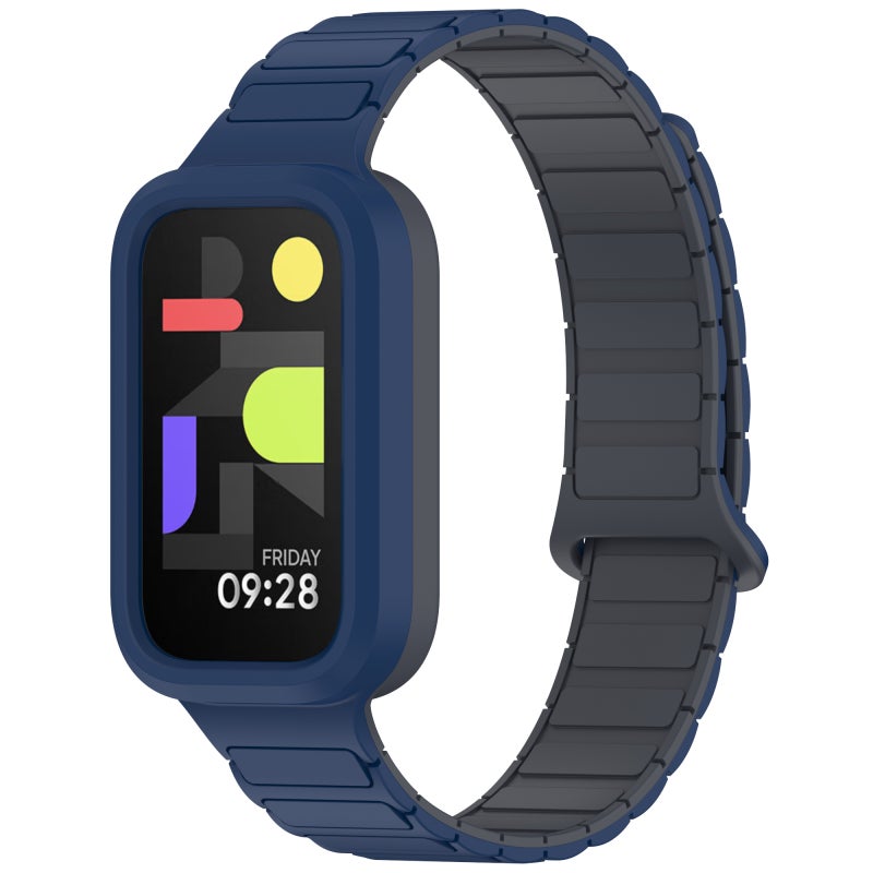 erorex For Xiaomi Band 9 Active Dual Color Soft Case Integrated Magnetic Silicone Watch Band(Midnight Blue Gray) - Image 1