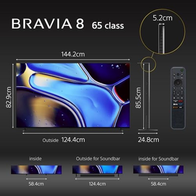 تلفزيون BRAVIA 8 مقاس 65 بوصة، وحدة واحدة، ترفيه منزلي، لوحة XR-OLED، تباين محسّن ودقة ألوان، أسود، مدعوم بمعالج XR مع منصة Google TV الذكية - Image 3