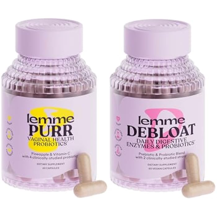 Lemme Purr & Debloat Capsule Bundle - Vaginal Health Supplement for Women, Debloat Capsules for Bloating & Gas Relief, Probiotics & Prebiotics - Gluten Free, Non-GMO - 60 Ct. Each - Image 1