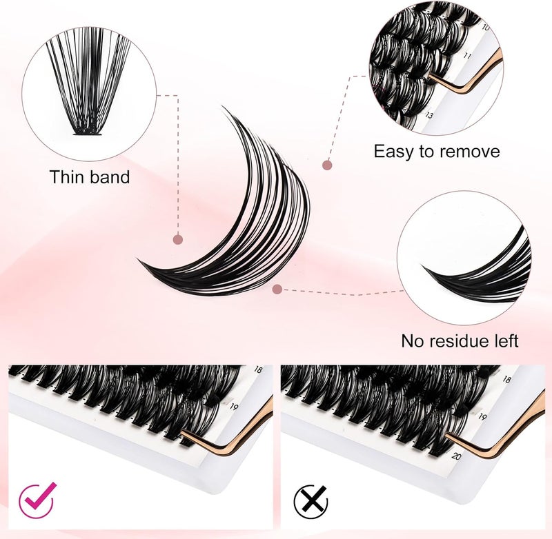 FADLASH Lash Extension Kit 40D Lash Clusters C Curl Lash Cluster Kit DIY Eyelash Extension Kit with Lash Bond and Seal Lash Tweezer 3D Fluffy Cluster Lashes (Kit, 40D-0.07C-Mix8-20) - Image 5
