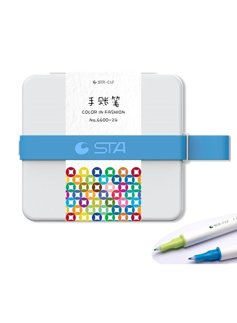 STA 24 Colors Fine liner pens 0.48mm Tips Journaling Lettering Drawing Sketching. Water Based Ink Fineliners in a Gift Box. Suitable Artists, Designers, Students - Image 1