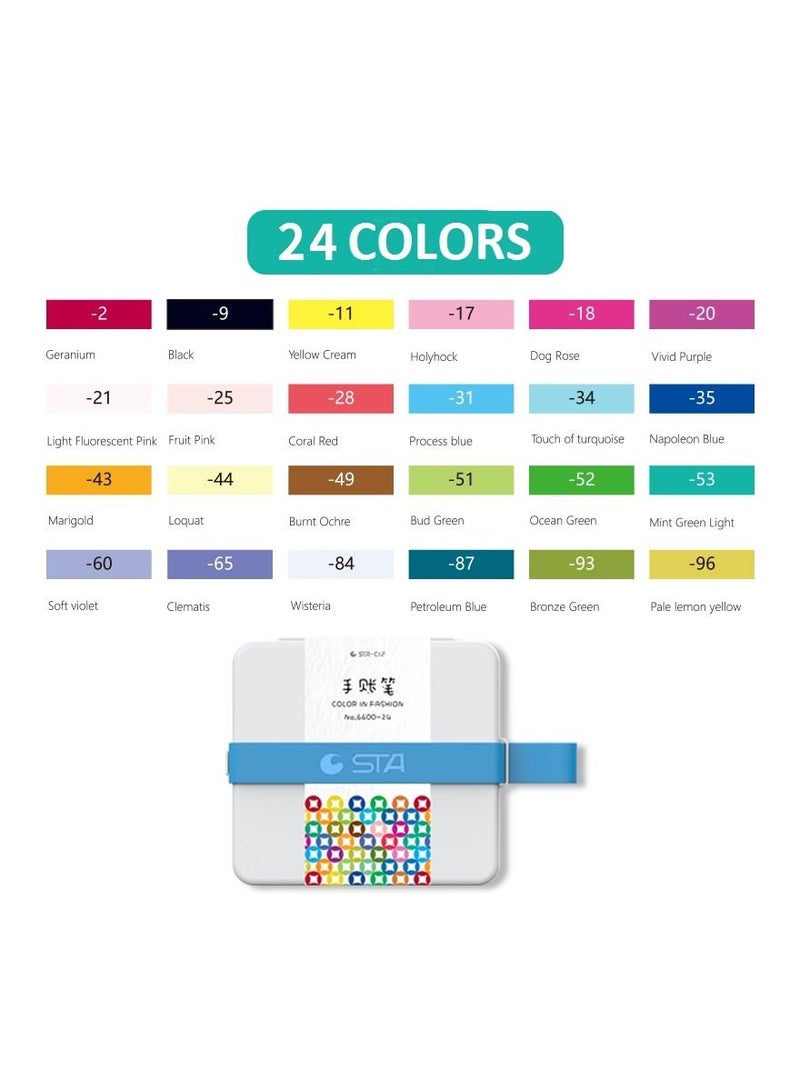 STA 24 Colors Fine liner pens 0.48mm Tips Journaling Lettering Drawing Sketching. Water Based Ink Fineliners in a Gift Box. Suitable Artists, Designers, Students - Image 3
