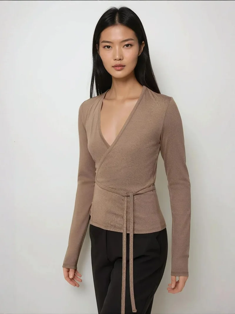 HICCUP Soft Touch Knitted V-Neck Long Sleeve Viscose Blouse