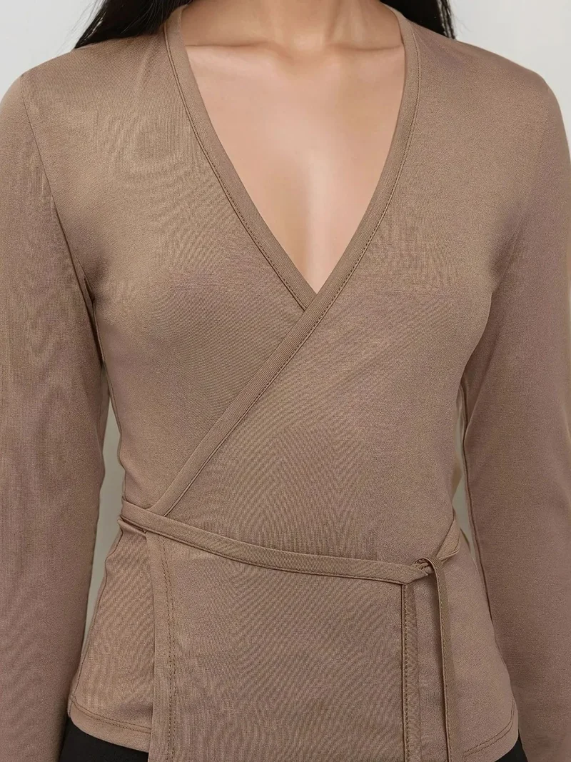 HICCUP Soft Touch Knitted V-Neck Long Sleeve Viscose Blouse