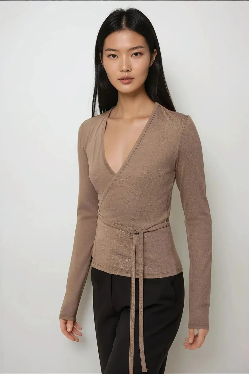 Hiccup Soft Touch Knitted V-Neck Long Sleeve Viscose Blouse