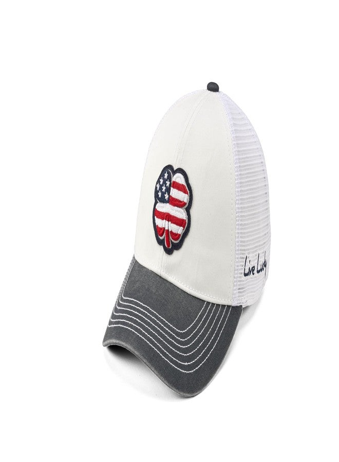 Black Clover, Unisex, USA 2T Vintage 3 Adjustable Hat, White Hat/3D USA Flag Clover, One Size - Image 1