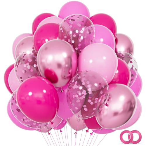 KUULBELA 68Pcs Pink Balloons Kit 12 Inch Metallic Pink Balloon Pink Confetti Balloon and Baby Pink Party Balloons with Ribbons for Birthday Wedding Baby Shower Graduation Decorations - Image 1