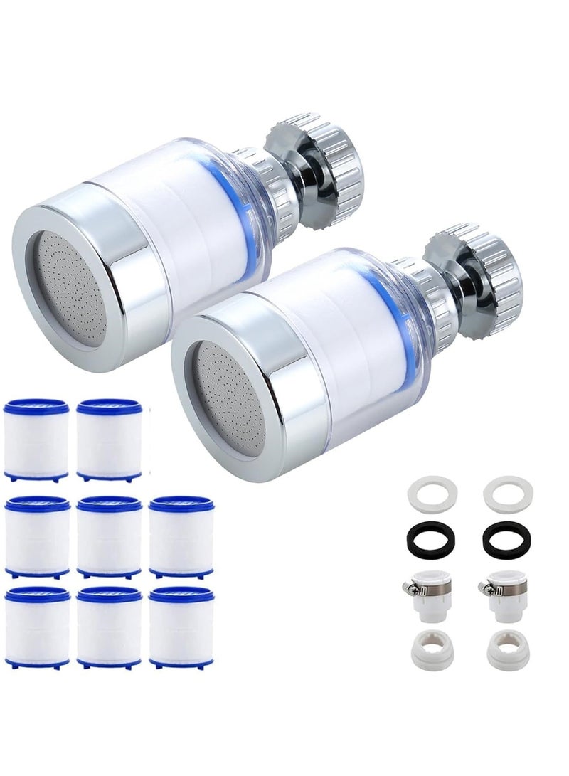 GUDOO فلتر مياه صنبور الحوض، قطعتان من فلتر الحوض العالمي الذي يدور بزاوية 360 درجة مع 8 عناصر فلتر، فلتر مياه صنبور المطبخ للمنزل والمطبخ والحمام - Image 1