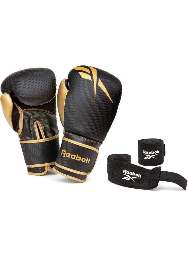 Reebok Reebok 12Oz Boxing Gloves + Wraps Set - Gold/Black  - Image 1
