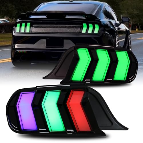 HCMOTIONZ HCmotion LED Tail Lights for Ford Mustang Euro 2015-2023 (6 Lighting Modes), Start UP Animation with Sequential Turn Signal Rear Lamp Kit Assembly (Smoked-RG) - Image 1