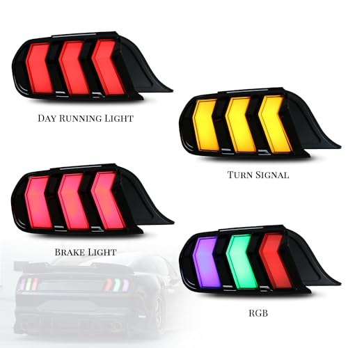 HCMOTIONZ HCmotion LED Tail Lights for Ford Mustang Euro 2015-2023 (6 Lighting Modes), Start UP Animation with Sequential Turn Signal Rear Lamp Kit Assembly (Smoked-RG) - Image 5