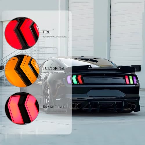 HCMOTIONZ HCmotion LED Tail Lights for Ford Mustang Euro 2015-2023 (6 Lighting Modes), Start UP Animation with Sequential Turn Signal Rear Lamp Kit Assembly (Smoked-RG) - Image 4