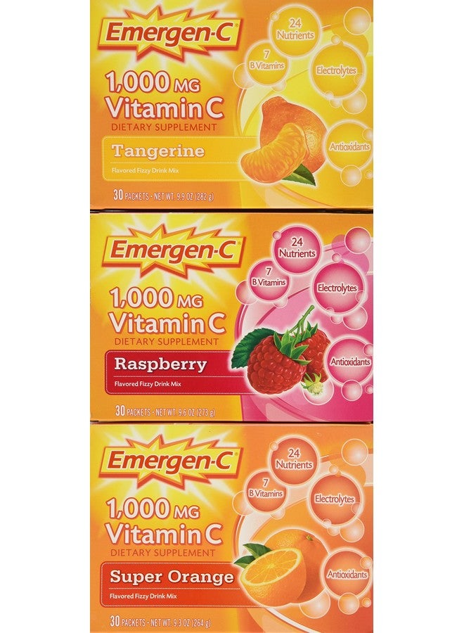 Emergen-c Vitamin C 1000mg 90 Packets 3 Variety Cartons NET Wt 29.1 ounce (828g) - Image 1