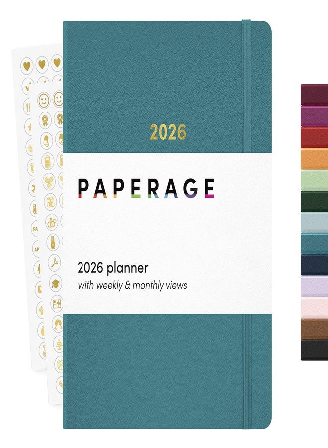 PAPERAGE 2026 Weekly & Monthly Planner, 12 Months (January 2026 - December 2026), 5.6 in x 8 in, Hardcover 2026 Planner with Weekly & Monthly Spreads, Note Pages, Stickers & Back Pocket - Turquoise - Image 1