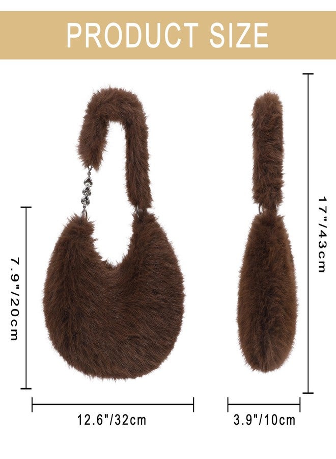 LA CARRIE Women's Faux fur Purse Fuzzy Plush Shoulder Bags Y2k Cute Handbags for Winter, Dark Brown, One size - Image 2