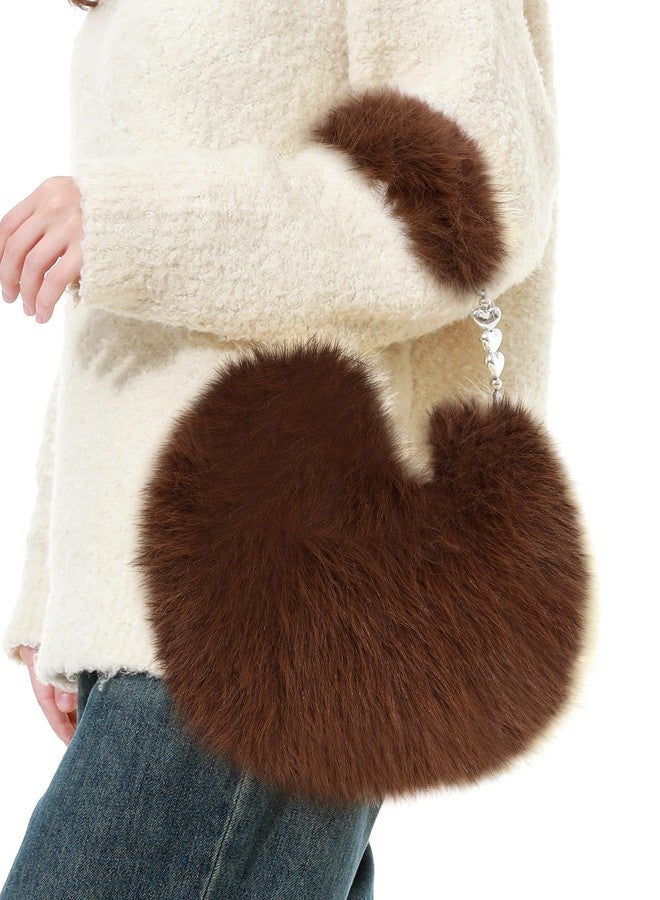 LA CARRIE Women's Faux fur Purse Fuzzy Plush Shoulder Bags Y2k Cute Handbags for Winter, Dark Brown, One size - Image 4