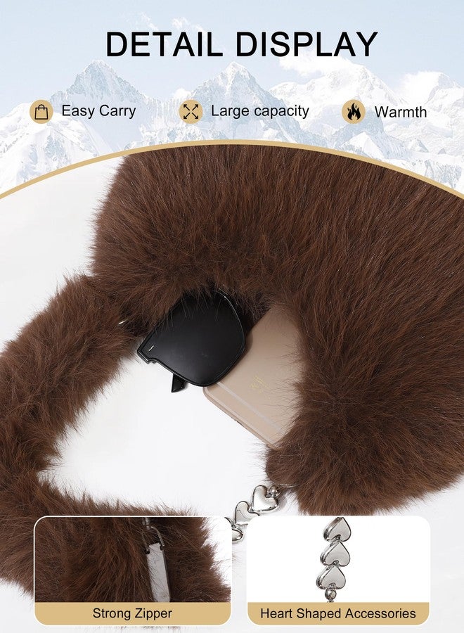 LA CARRIE Women's Faux fur Purse Fuzzy Plush Shoulder Bags Y2k Cute Handbags for Winter, Dark Brown, One size - Image 3