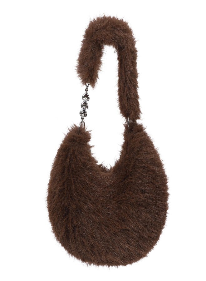 LA CARRIE Women's Faux fur Purse Fuzzy Plush Shoulder Bags Y2k Cute Handbags for Winter, Dark Brown, One size - Image 1
